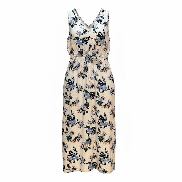Lucky Brand Dresses & Skirts - Lucky Brand Cream Floral Maxi Dress | V-Neck | Drawstring Waist | Size L